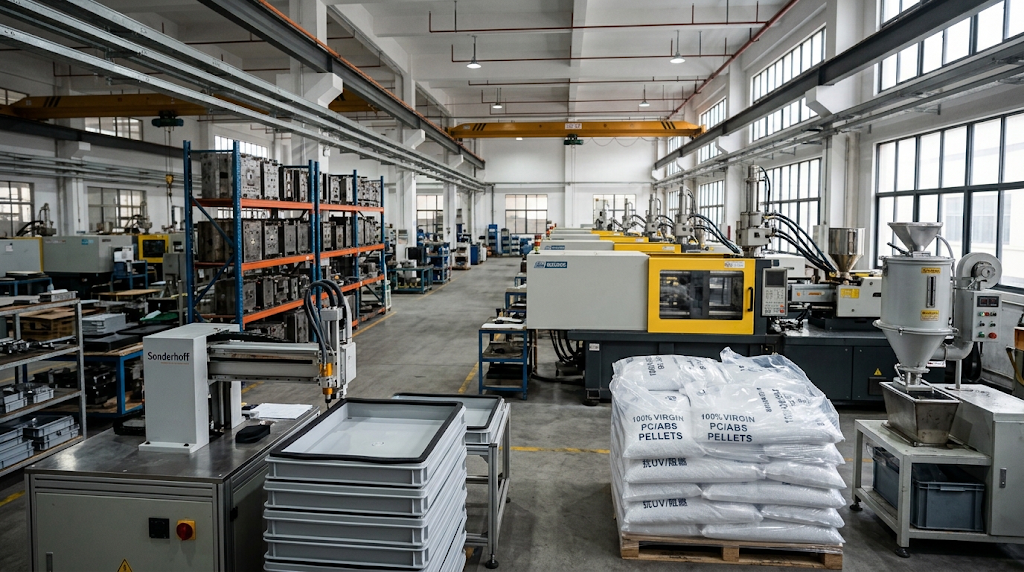 How to audit electrical enclosure factory - injection molding machines, PU gasket line and virgin material.png