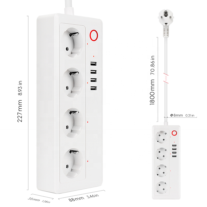 Tuya Smart Wifi Power Strip 16A EU 4 Socket 4 USB Charging Ports SmartLife APP Works With Google Home Alexa