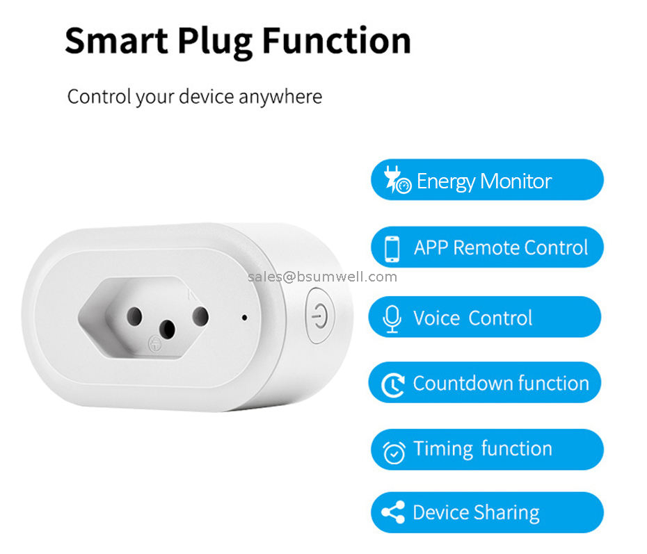 Power Monitor Timer Function App Remote Control Works with Alexa Google Home with Brazil 16A Wifi Smart Plug Smart Socket