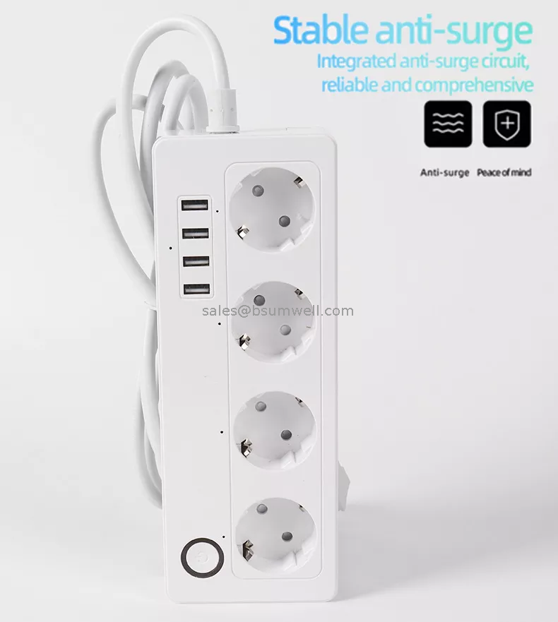 16A EU Smart Power Strip Wifi Tuya Plug Outlet Extender Multi Smart Office Socket Board with 4 Usb Ports Match Alexa