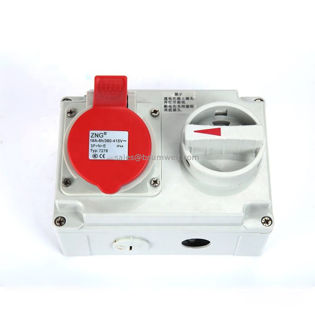 IP44 3 Phase Interlock Socket 5 Pin 400V 16A Industrial Socket With Switch