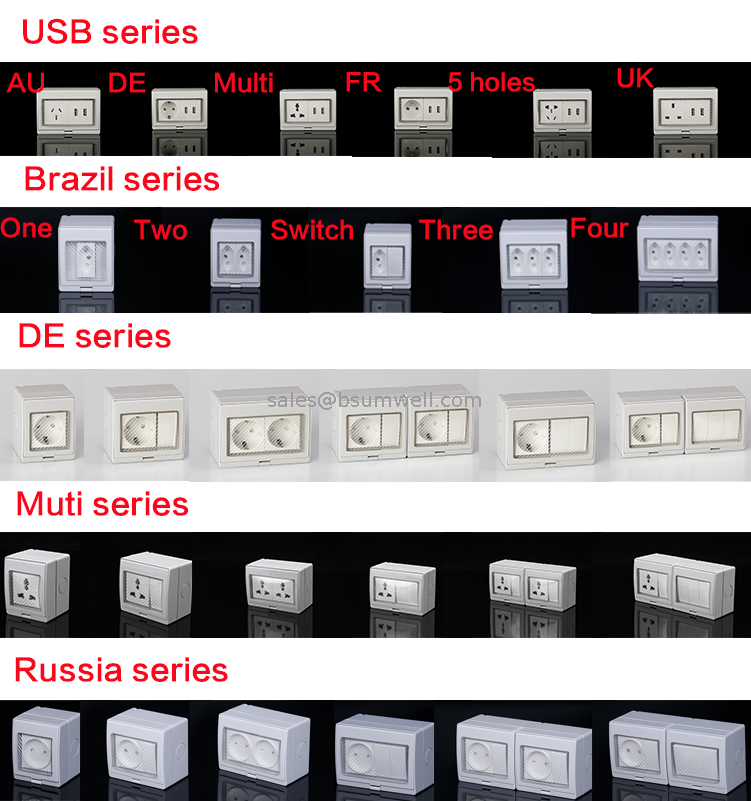 Good Quality Outdoor IP55 Waterproof 2 Gang Switch 1 Gang Socket Three Phase Outdoor Socket Switch Push Button Switches