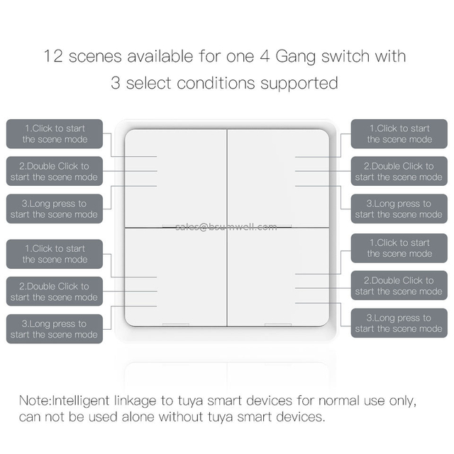 Tuya Zigbee Light Switch 4 Gangs Battery Switches Push Ismart switch zigbee
