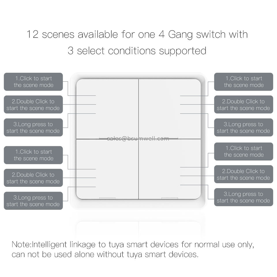 Tuya Zigbee Light Switch 4 Gangs Battery Switches Push Interruptor SmartThings Hub No Wire