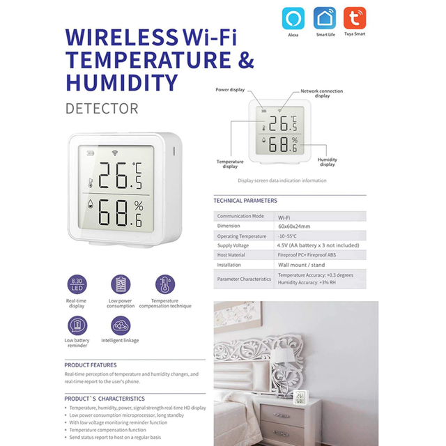 Tuya WIFI Temperature and Humidity heat measuring device air temperature instrument