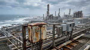 Coastal industrial facility showing localized electrical enclosure corrosion from material selection mistakes.png