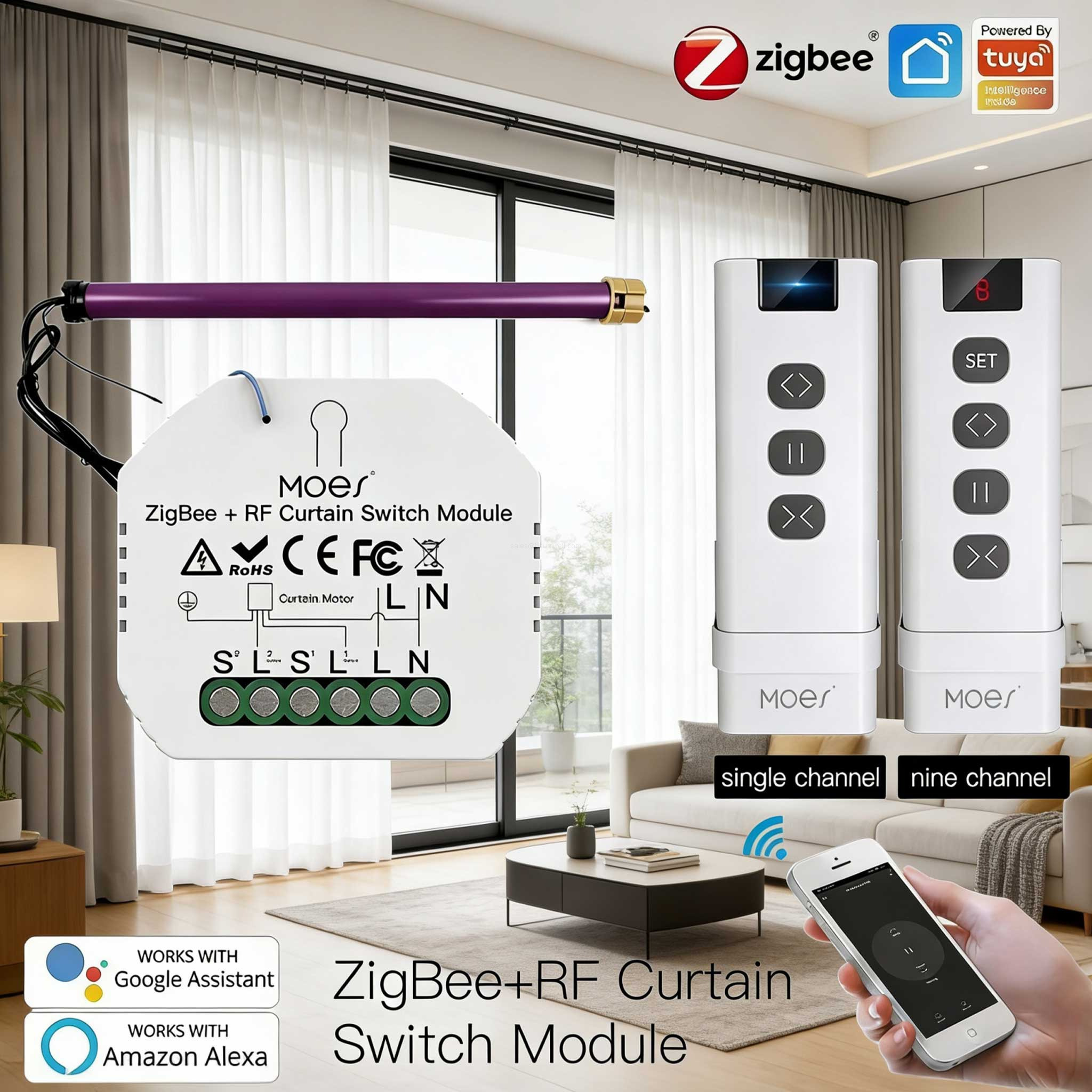 Tuya ZigBee Gateway-Compatible Curtain Switch