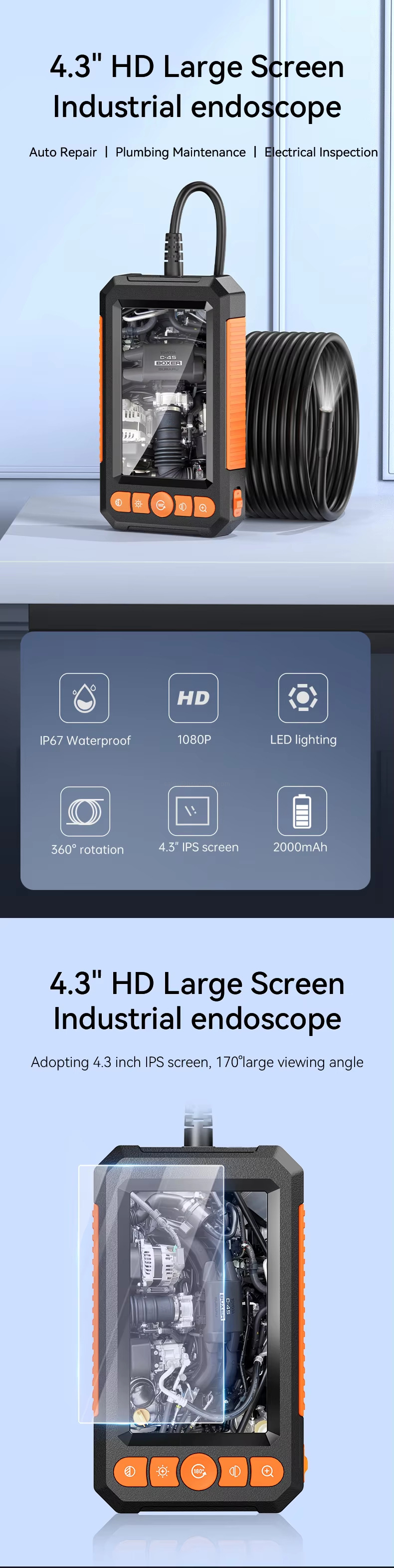 4.3" HD Large ScreenIndustrial endoscope