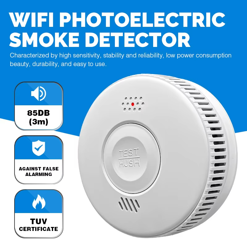 WIFI PHOTOELECTRIC SMOKE DETECTOR Characterized by high sensitivity, stability and reliability, low power consumption beauty, durability, and easy to use.