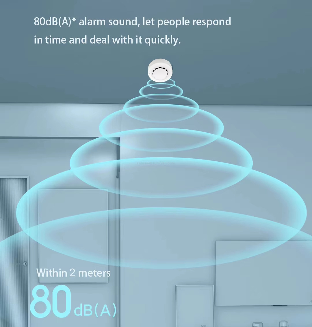 80dB(A)* alarm sound, let people respond in time and deal with it quickly.