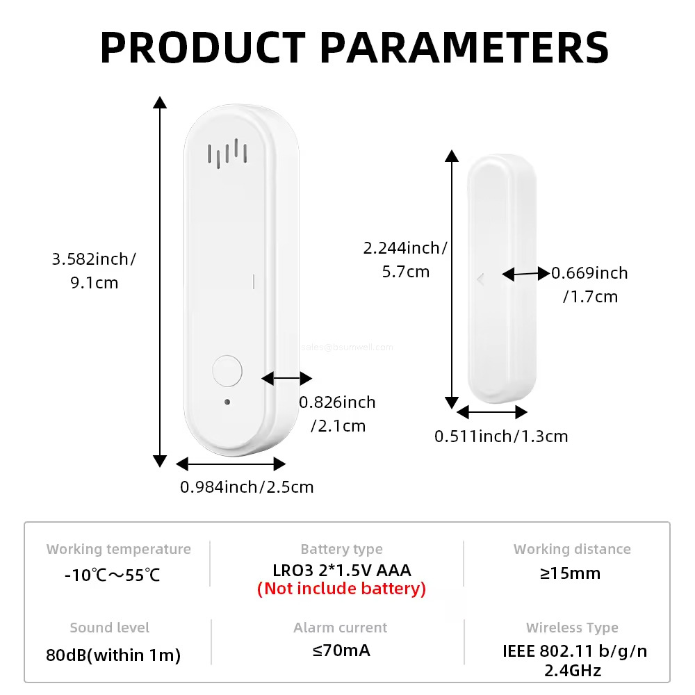 Tuya WiFi Smart Door Alarm Modes Custom Window Sensor With 80db Siren Voice Control for Home/Commercial Security