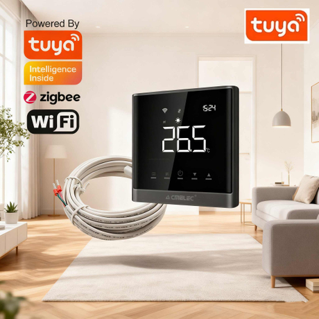 BSUMWELL Tuya WiFi Underfloor Heating Thermostat 16A with 3m Floor Sensor Probe & Voice Control