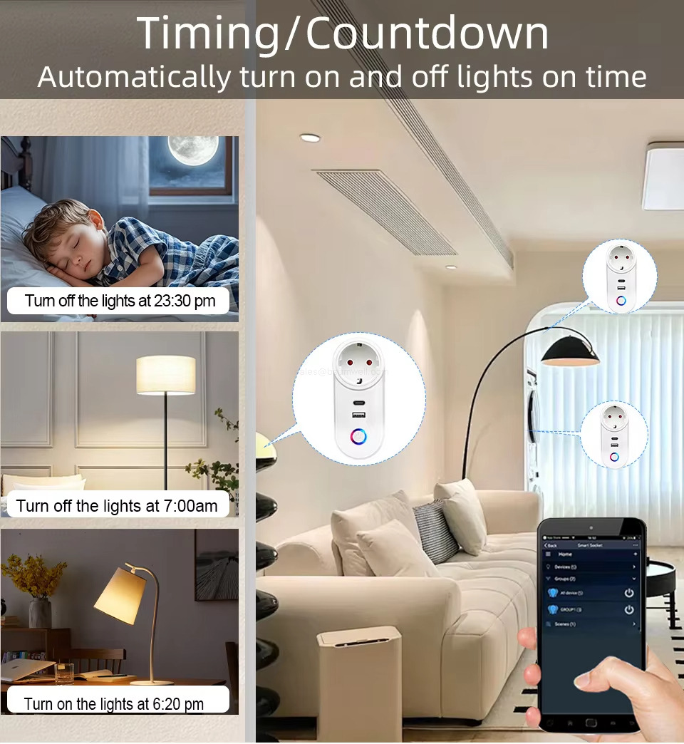 Timing/countdownAutomatically turn on and off lights on time