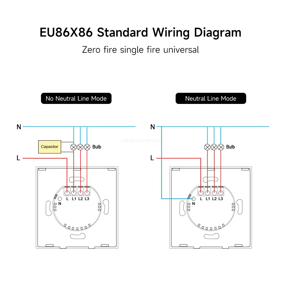 EU86X86 Standard Wiring Diagram Zero fire single fire universal