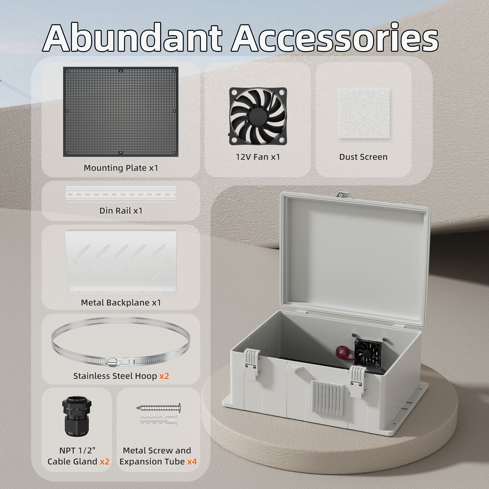 Outdoor Enclosure 16x11x6 Waterproof Junction Box Vented WiFi Project Case with 12V Cooling Fan