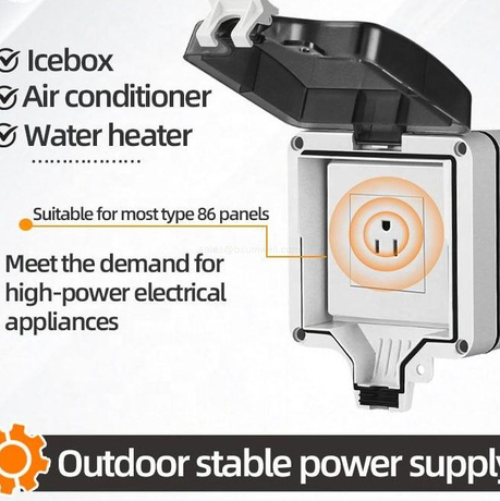 IP66 Waterproof Outdoor Socket Box Wall Mounted Type 86 Weatherproof Electrical Outlet Cover for High Power Appliances EV Charging Sheds and Industrial Workshops