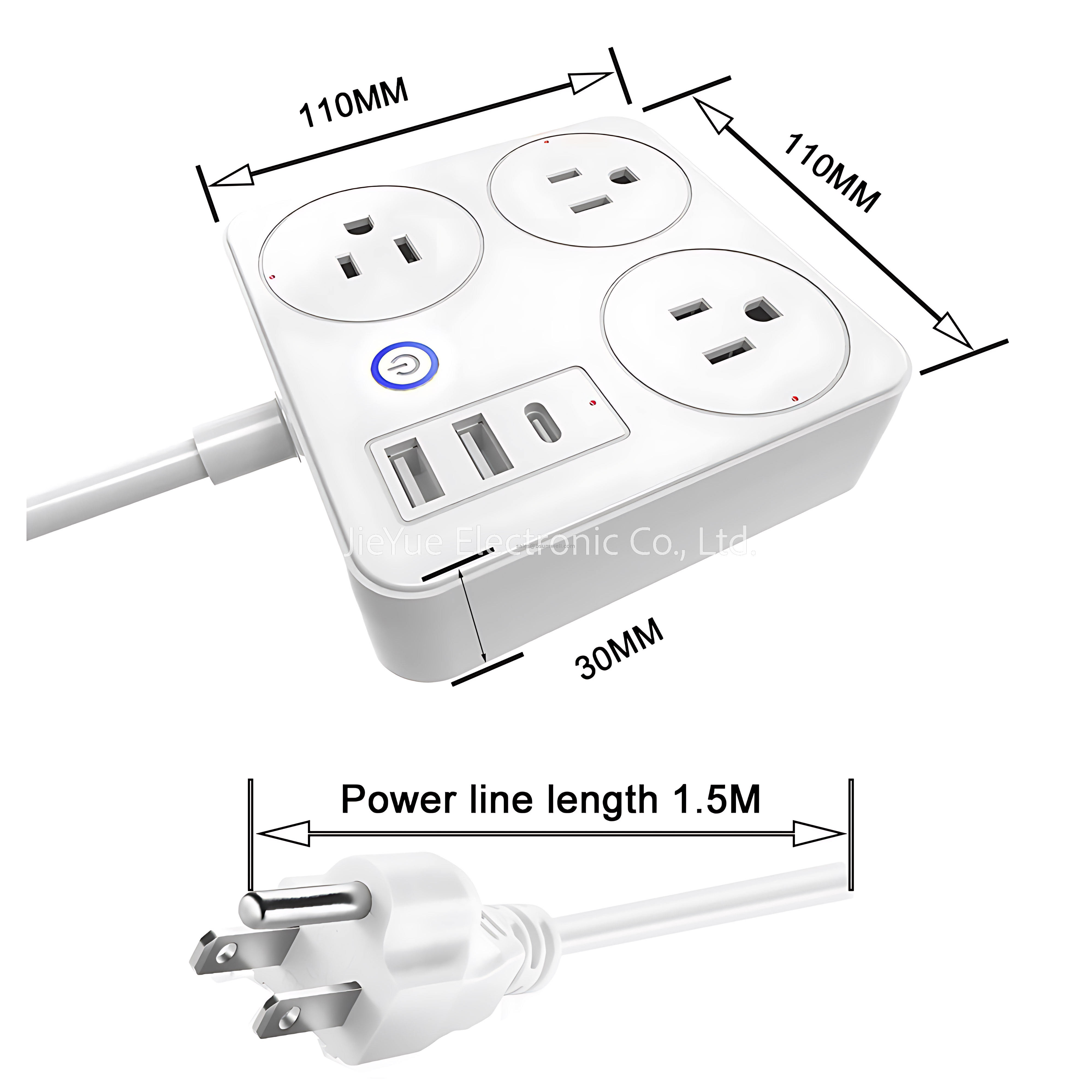 Wifi Smart Power Strip Eu With Type-C Port Tuya App Remote Control Power Socket 10A Works With Google Alexa