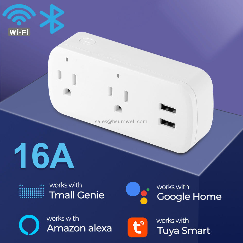 Wireless Remote Voice Adapter Charging Port Timer Google Home Alexa 16A US Plug Tuya Wifi Smart Usb Socket