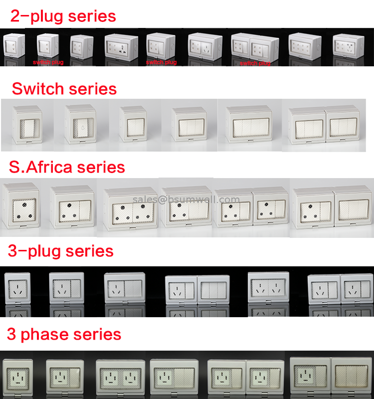 New Design South African IP55 Waterproof Cove 1 Gang Socket Set ABS/PC Switches And Sockets Box