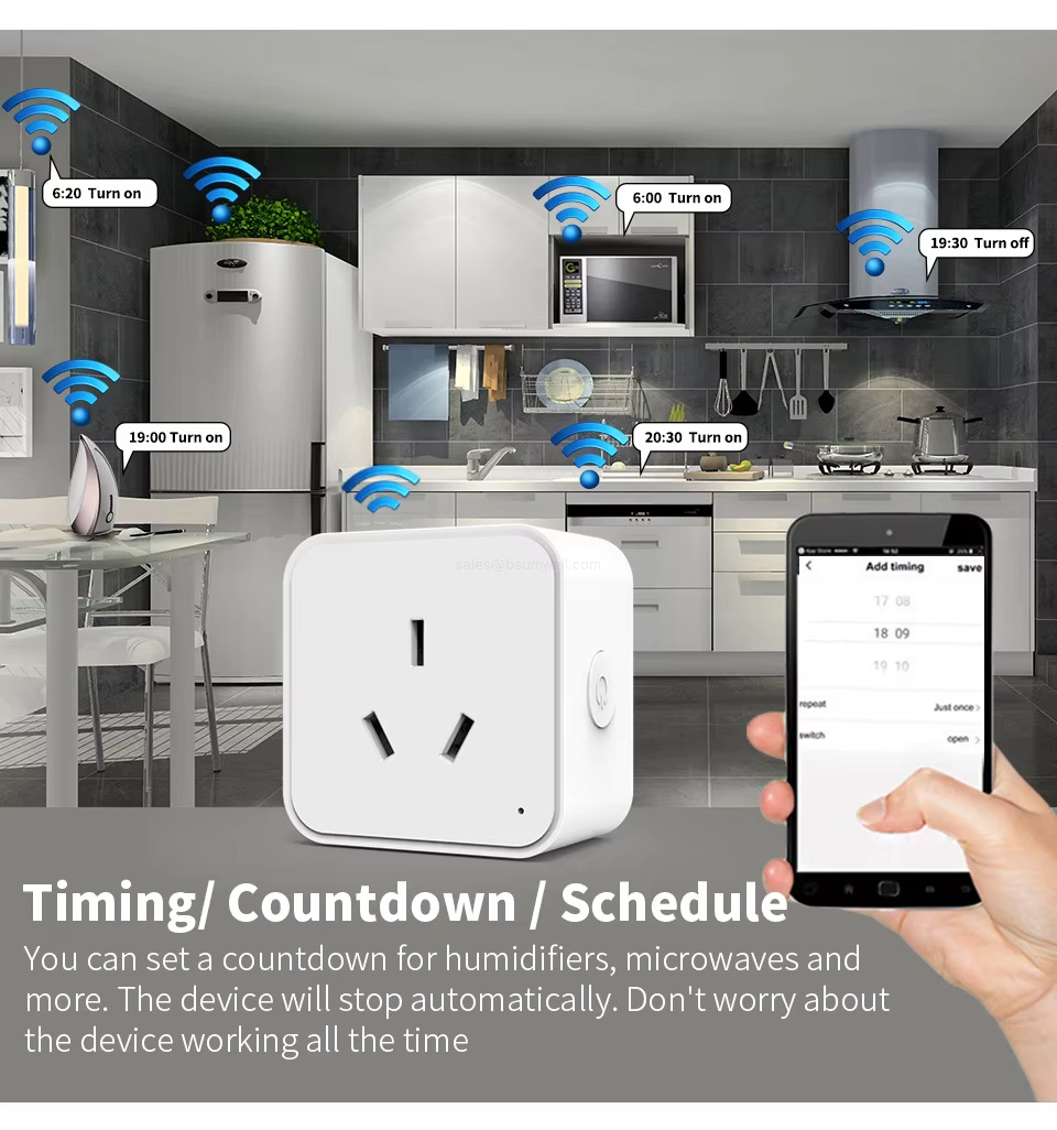 Timing/Countdown/ScheduleYou can set a countdown for humidifiers, microwaves andmore.The device willstop automatically. Don't worry aboutthe device working all the time