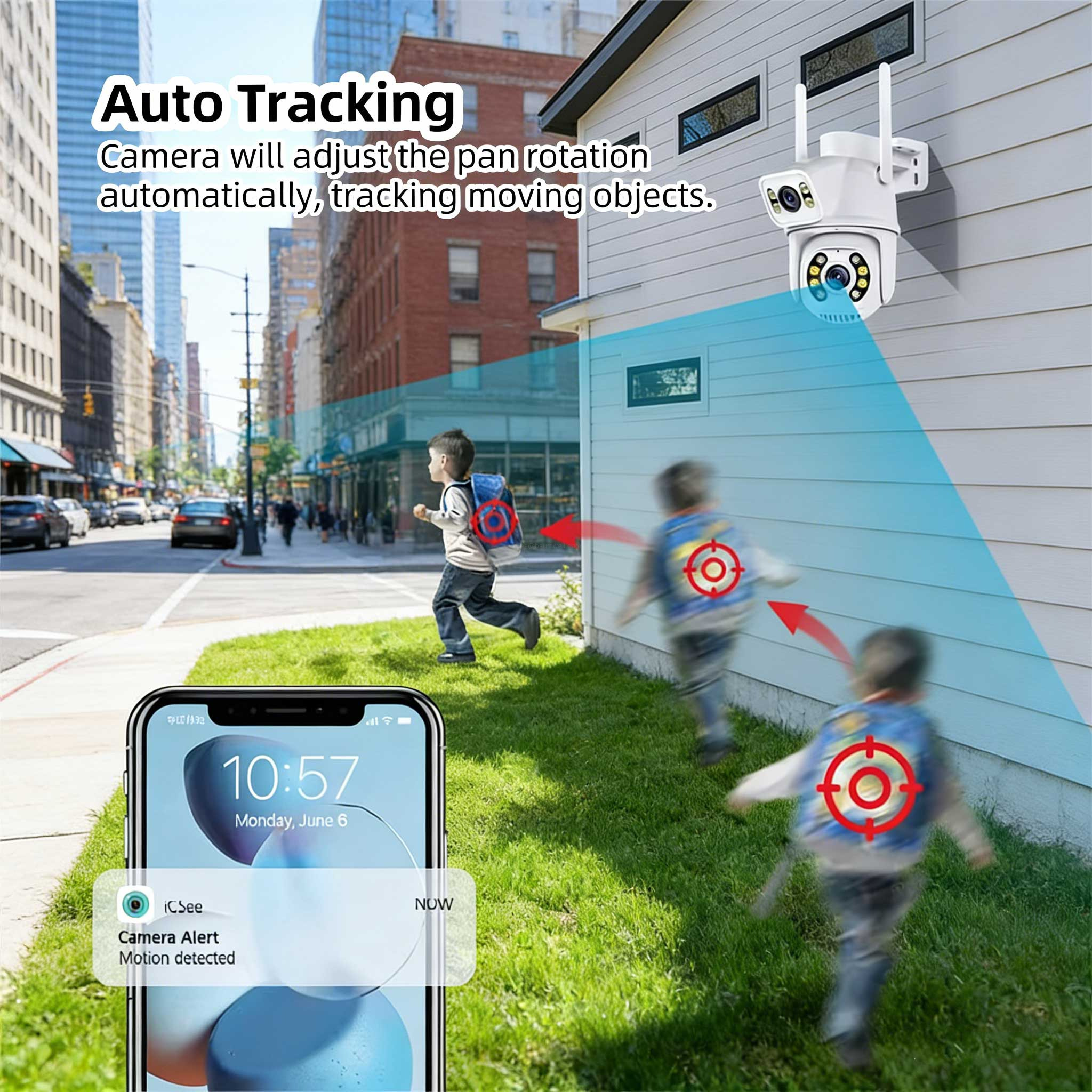 AI human tracking dual-screen surveillance camera