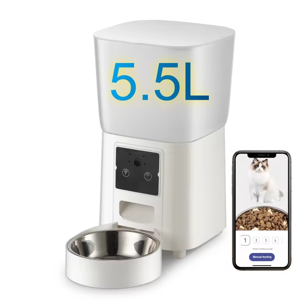 5.5L Stainless Steel Smart Pet Feeder with 1080P Camera APP Remote ...