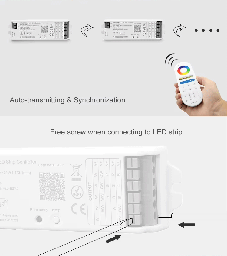 Auto-transmitting & Synchronization Free screw when connecting to LED strip