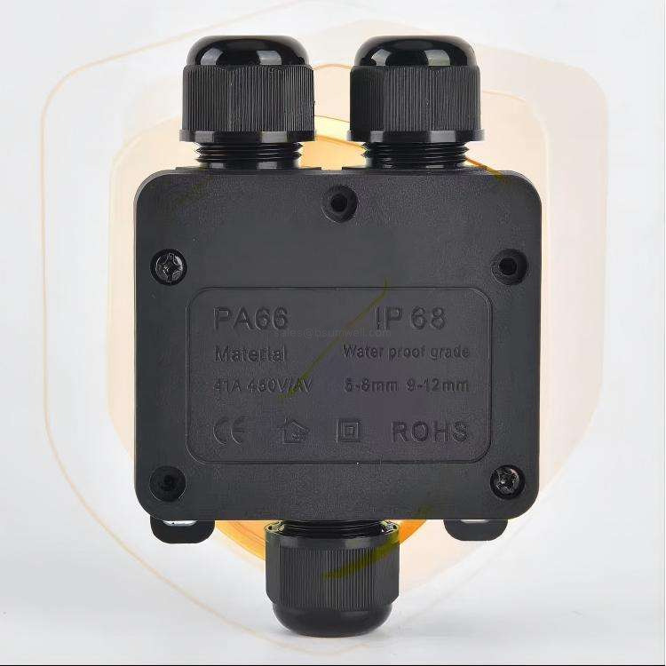 IP68 Waterproof Junction Box Outdoor 3 Way T Type PA66 Nylon Electrical Cable Connector Sleeve External Splice Enclosure