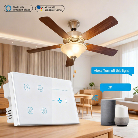 UK Standard 4Gang Lighting Fan Smart Control Switch 10A - 24-Speed Fan ...