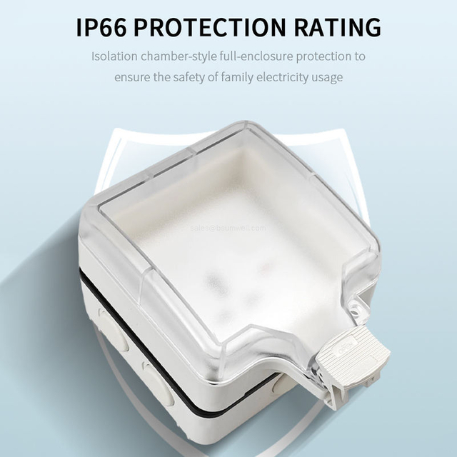 IP66 Waterproof Outdoor 86 Type Switch Socket Box Weatherproof Wall Electrical Outlet Enclosure with Clear Cover and Insulation Base for Exterior Power Supplies