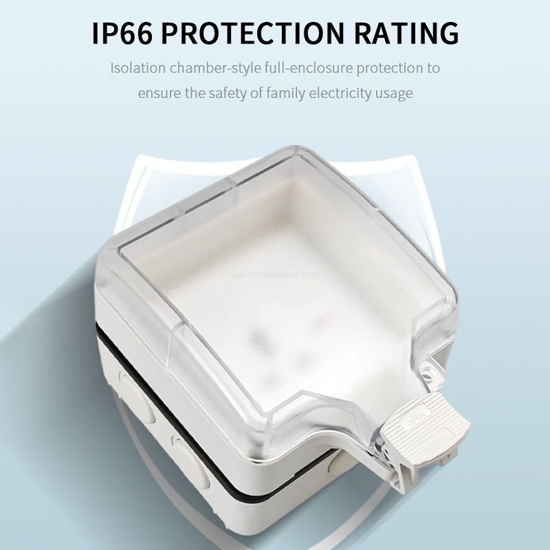 IP66 Waterproof Outdoor 86 Type Switch Socket Box Weatherproof Wall Electrical Outlet Enclosure with Clear Cover and Insulation Base for Exterior Power Supplies