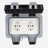 Double Socket Outdoor EU Standard IP66 Weatherproof Wall Power Outlet German Schuko Type Electrical Receptacle Box with Lockable Cover for Exterior Garden