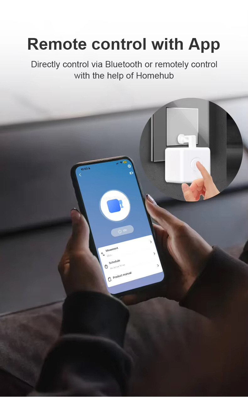 Remote control with App Directly control via Bluetooth or remotely control with the help of Homehub