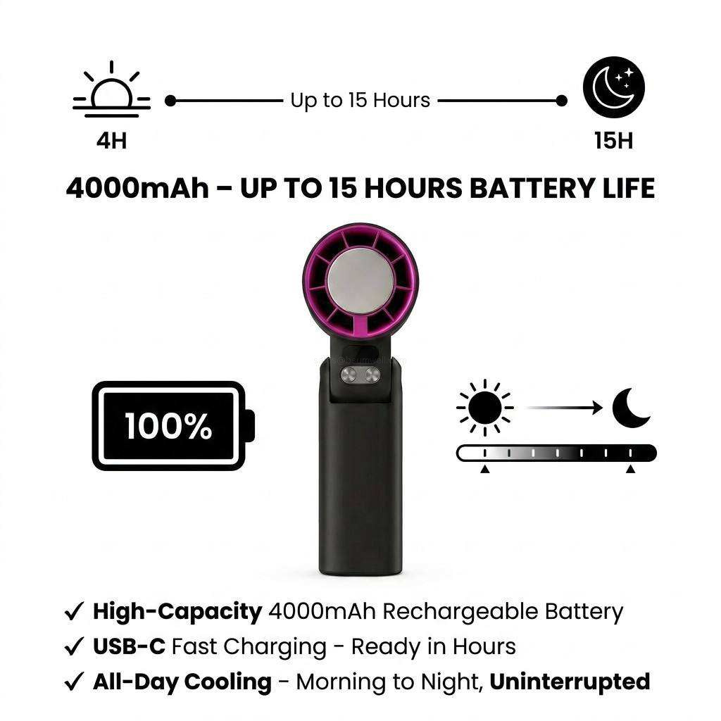 Handheld Turbo Fan with Digital Display Semiconductor Cooling Wearable Mini Fan Foldable Portable USB Rechargeable Personal Cooler