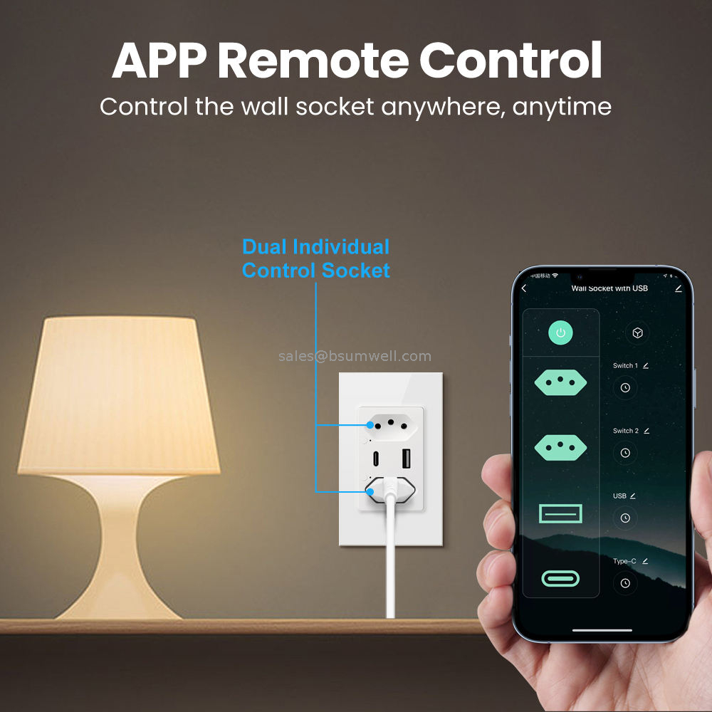 Brazil Smart Power Socket Plug Wifi Tuya Smart Wall Socket Type C Work With App Alxa Google Home