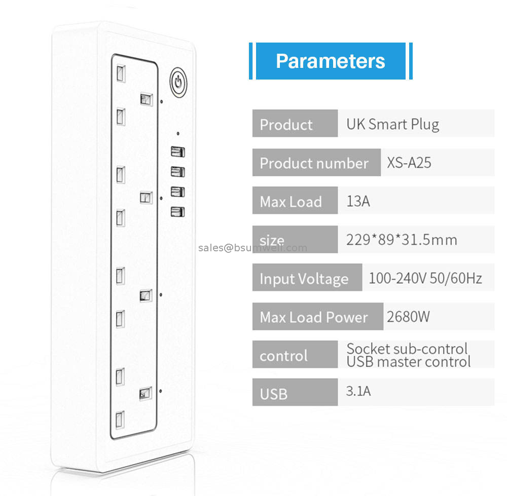 UK Smart Extension 4 Socket 4 USB Hub WiFi Tuya Smart Power Strip