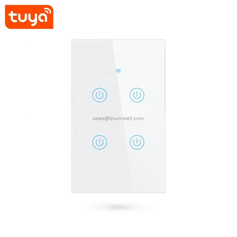 Relay Design 4 Gang Tuya Smart Home Light Switches US Standard No-Neutral Wiring Wifi And BLE Switch