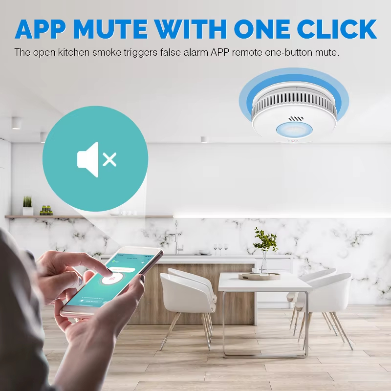 APP MUTE WITH ONE CLICK The open kitchen smoke triggers false alarm APP remote one-button mute