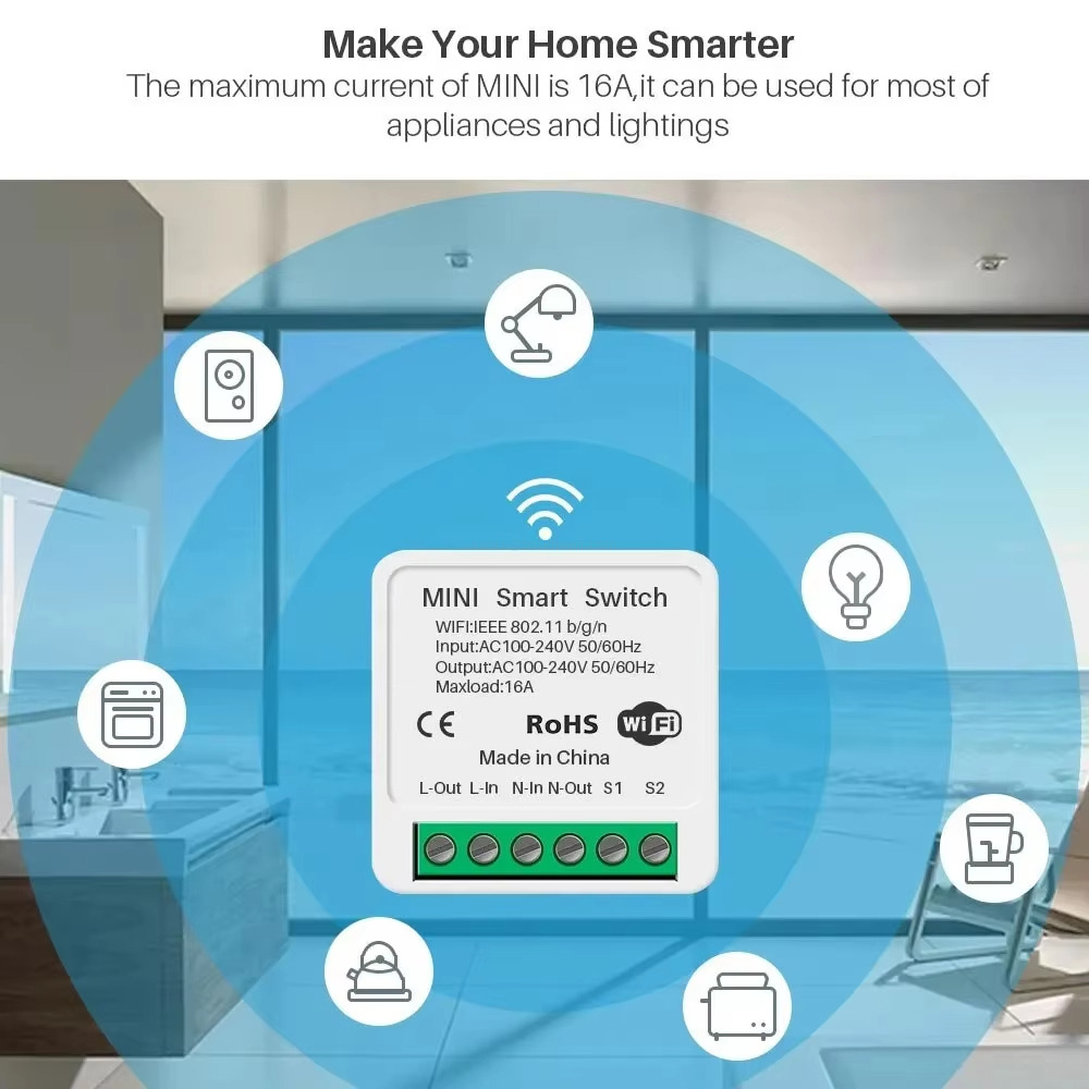 Make Your Home Smarter: The maximum current of MINl is 16A, it can be used for most of appliances and lightings