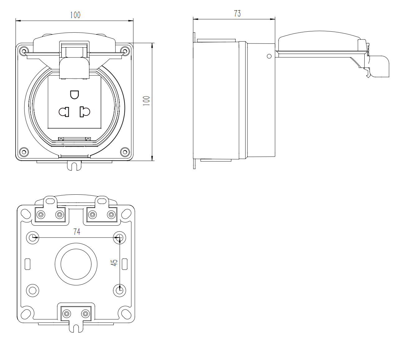 RCD-equipped outdoor electrical socket for 240V weatherproof use