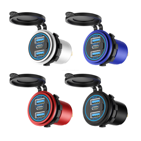 12V 24V 4 in 1 Marine Switch Panel Dual USB PD QC3 Fast Charger Voltmeter Power Socket IP65 Waterproof