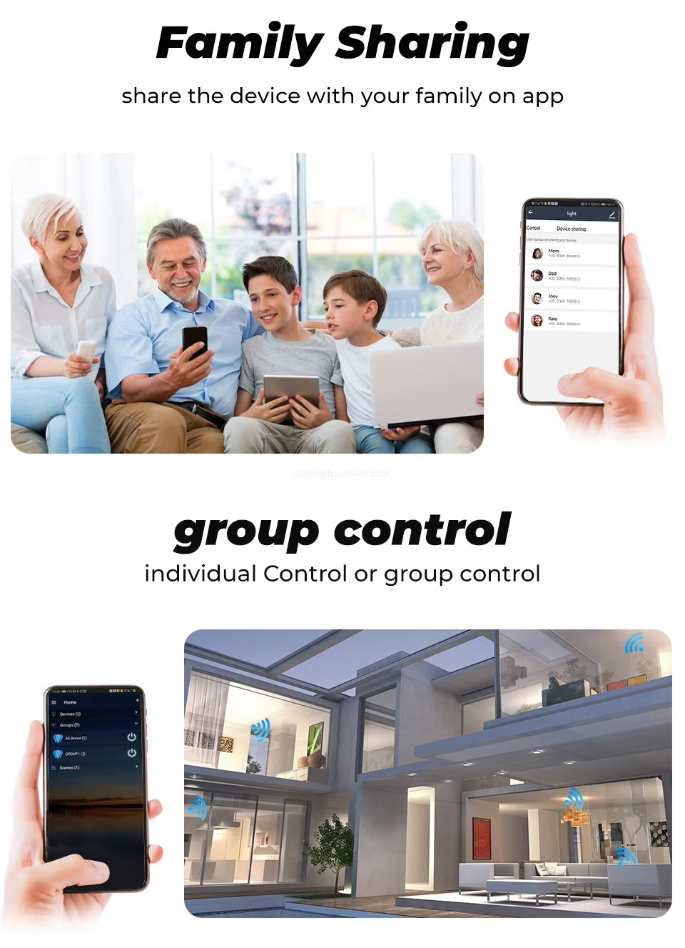 Family Sharing share the device with your family on app group control individual Control or group control
