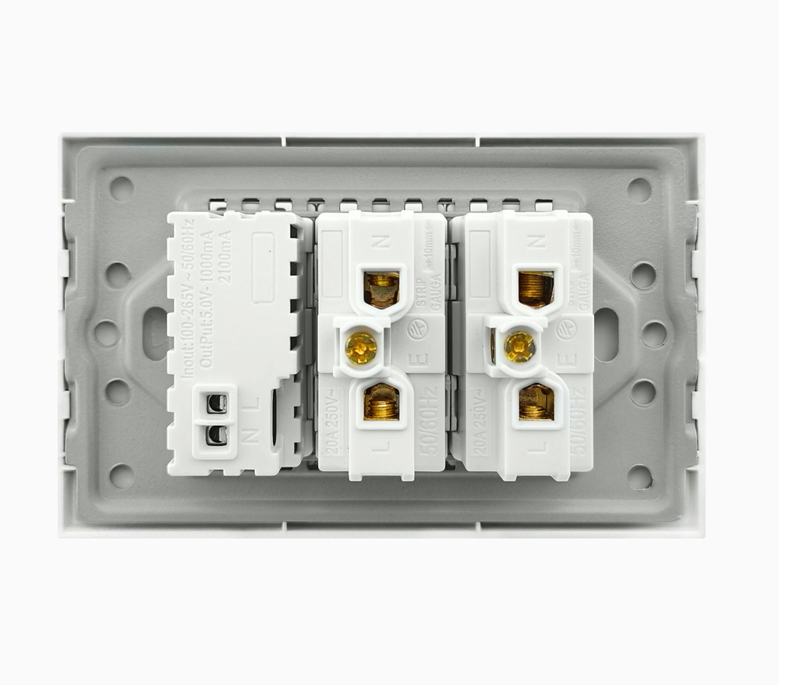 Brazil Standard Smart Switch Wall Outlet White Crystal Glass Panel Electrical Receptacle 10A 20A Power Socket with USB Type C 20W Fast Charger and Cat6 RJ45 Network Module