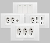 Brazil Standard Smart Switch Wall Outlet White Crystal Glass Panel Electrical Receptacle 10A 20A Power Socket with USB Type C 20W Fast Charger and Cat6 RJ45 Network Module