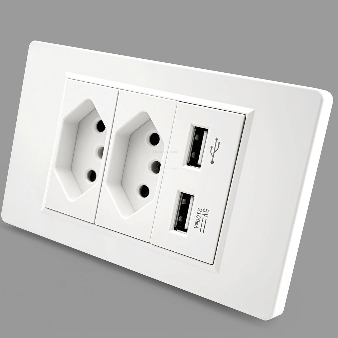 Brazil Standard Wall Power Socket Light Switch 118x72mm Fireproof PC Panel Dual USB Type C Fast Charger Smart Modular Combo Electric Outlet White