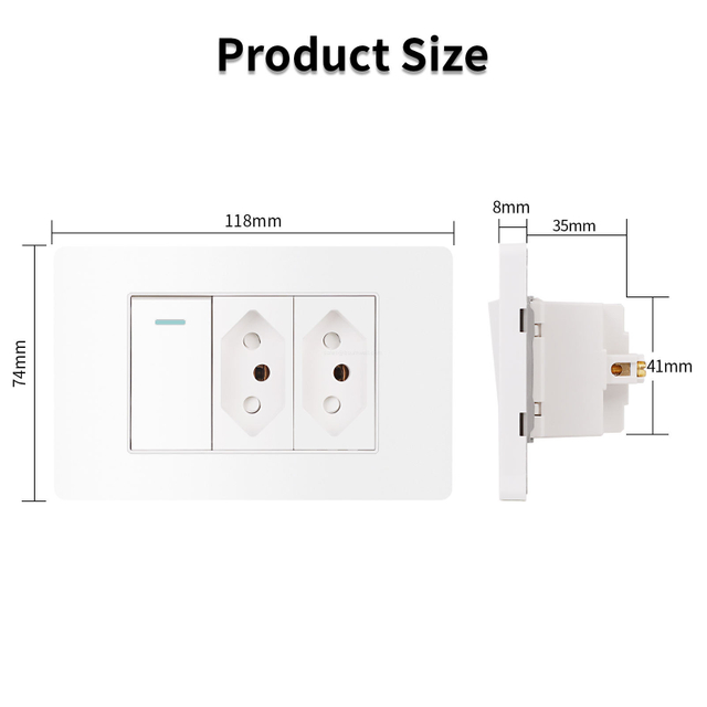 Brazil Standard Light Switch and Socket Combo Dual 20A Electrical Outlet with Integrated Wall Switch Panel for Horizontal and Vertical Installation