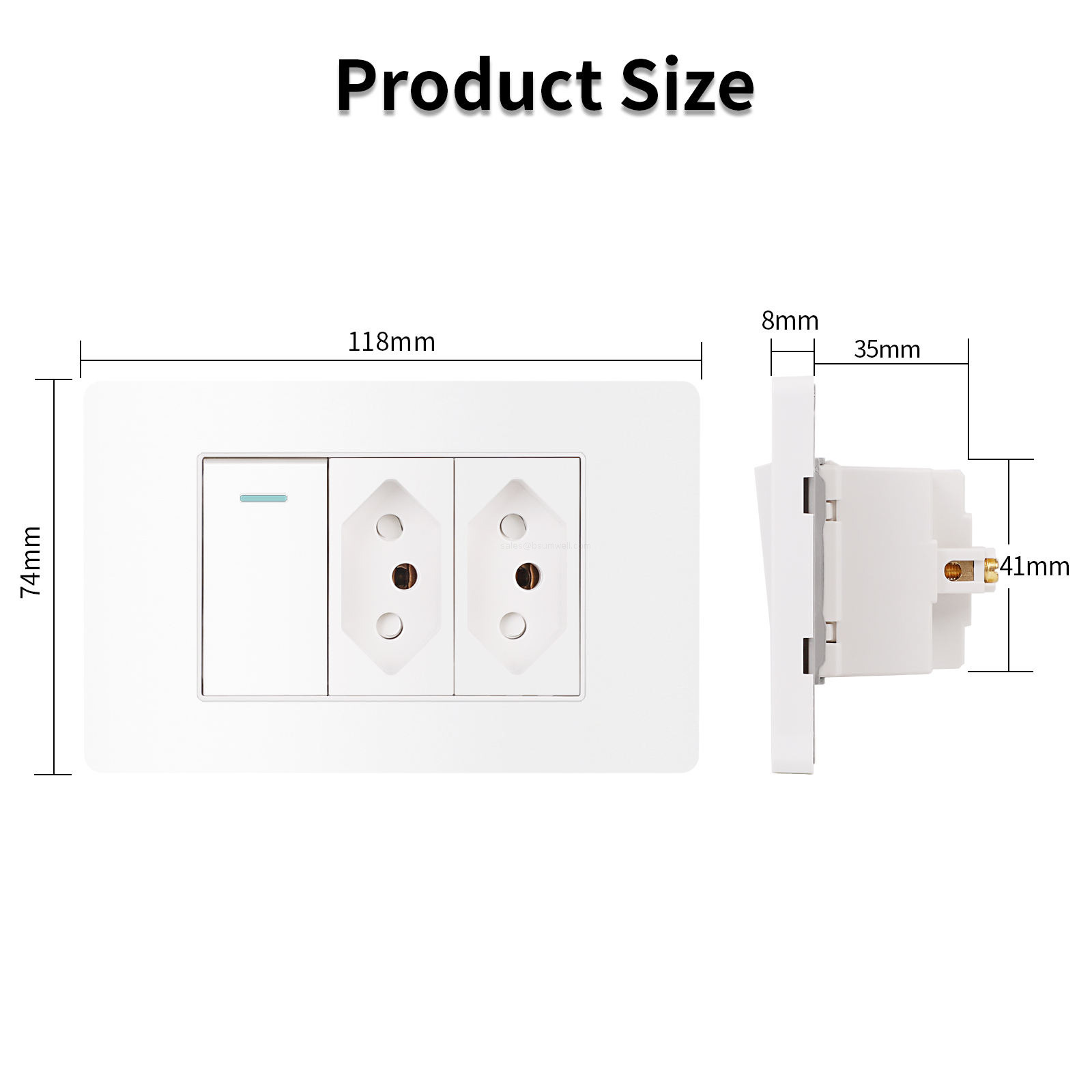 Brazil Standard Light Switch and Socket Combo Dual 20A Electrical Outlet with Integrated Wall Switch Panel for Horizontal and Vertical Installation