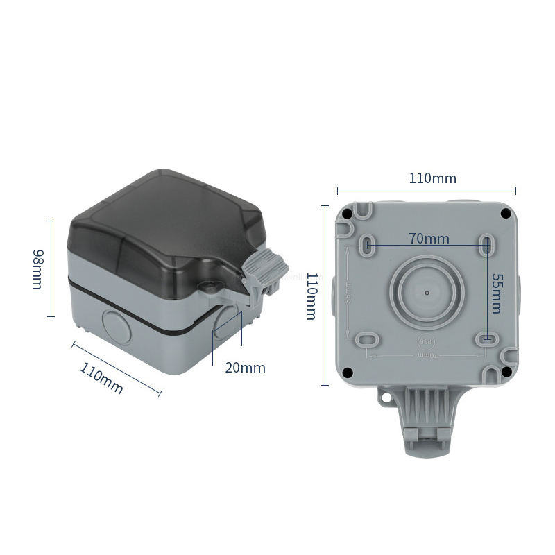 Outdoor Weatherproof Wall Switch Socket IP66 Rainproof Dustproof Power Outlet Box with Lockable Cover and Indicator Light for Exterior Garden Patio