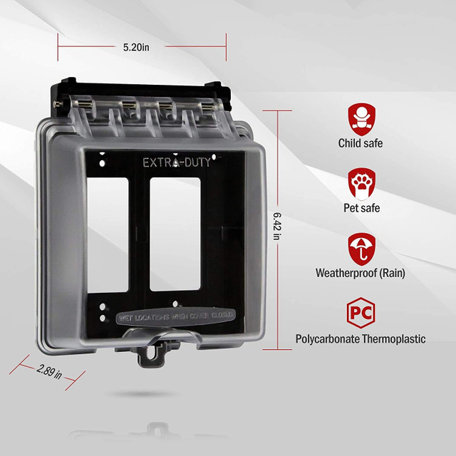 2 Gang Weatherproof Outdoor Outlet Cover Extra Duty In Use Receptacle Protector Dual Decorator GFCI Electrical Box Enclosure Transparent Shield