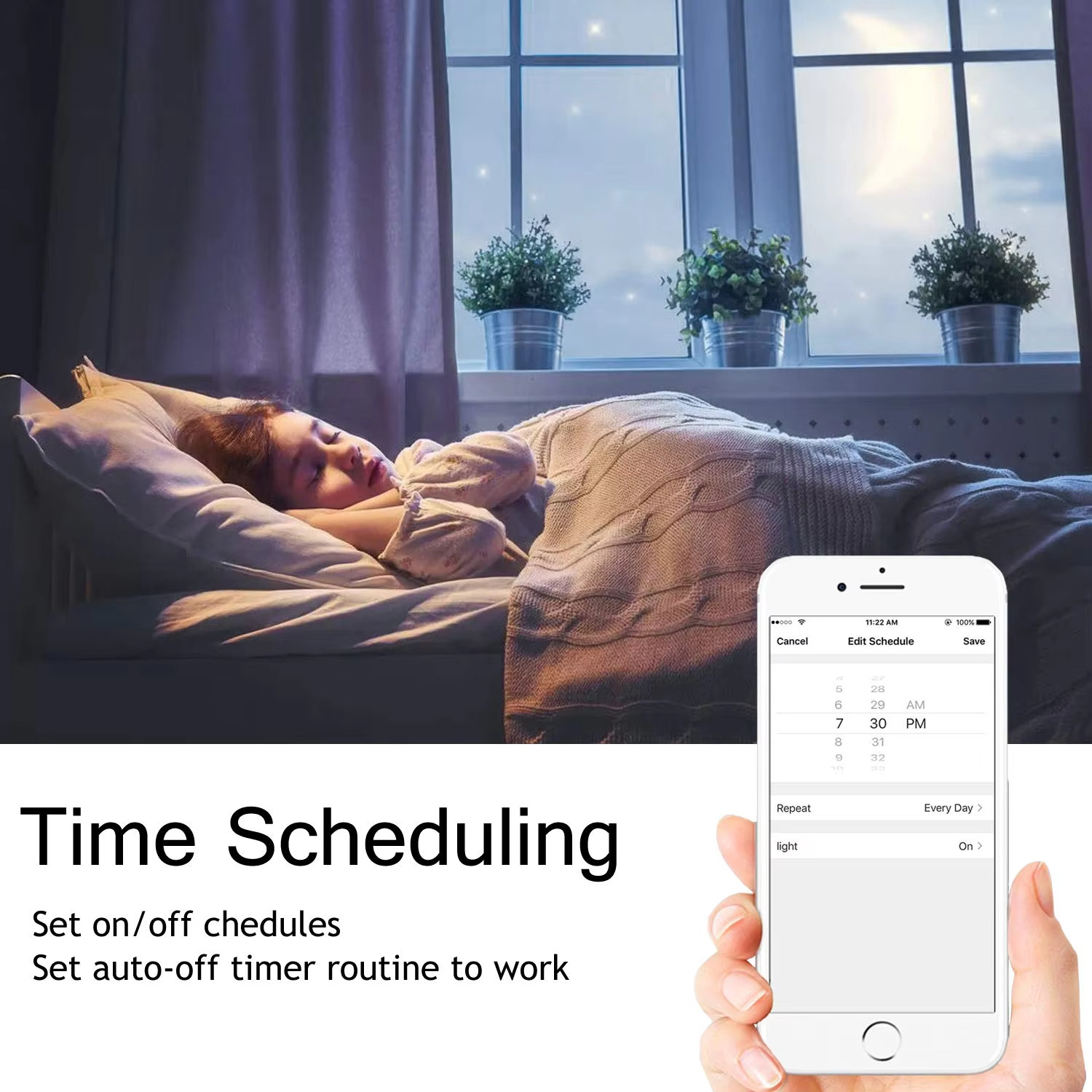 Time Scheduling Set on/off chedulesSet auto-off timer routine to work